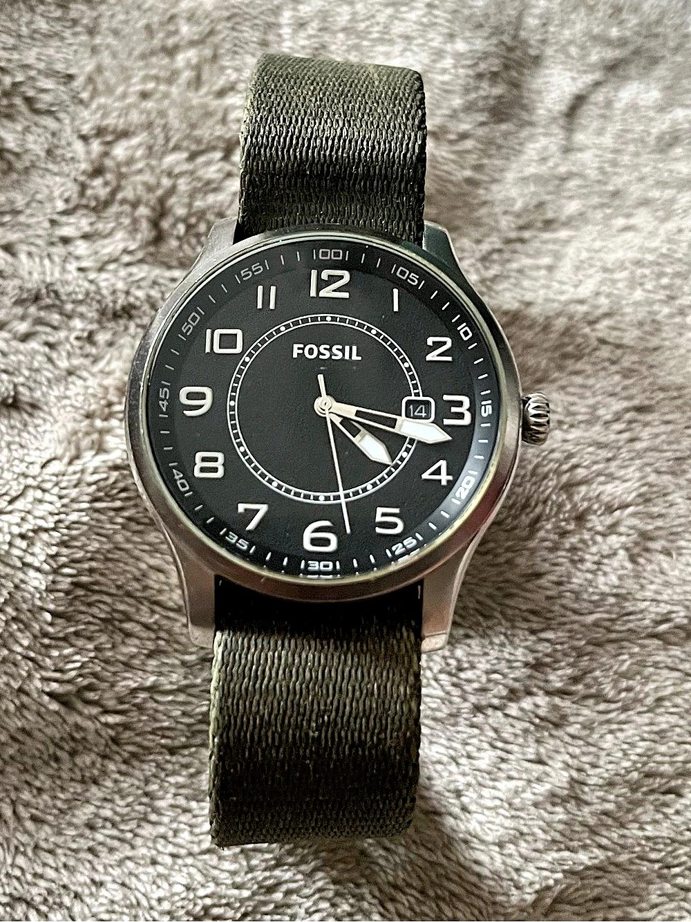 Fossil FS4511 Retired Olive Nylon Strap Watch Green & Black